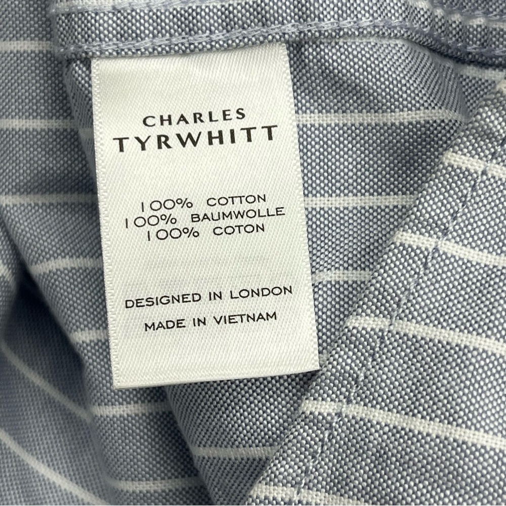 Charles Tyrwhitt Grey Gray‎ White Striped  Button Front Shirt Classic XL *FLAWED - Picture 4 of 15